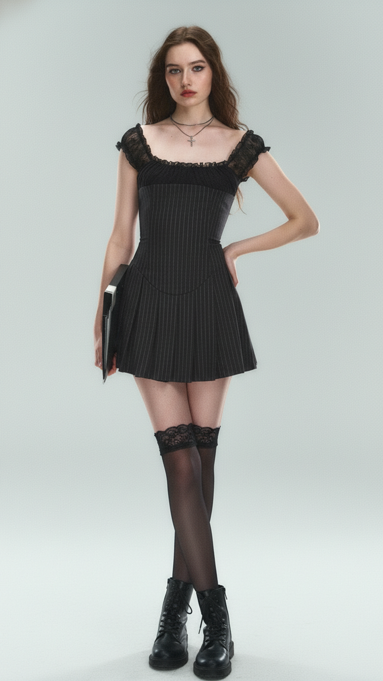 Midnight Pinstripe Lace